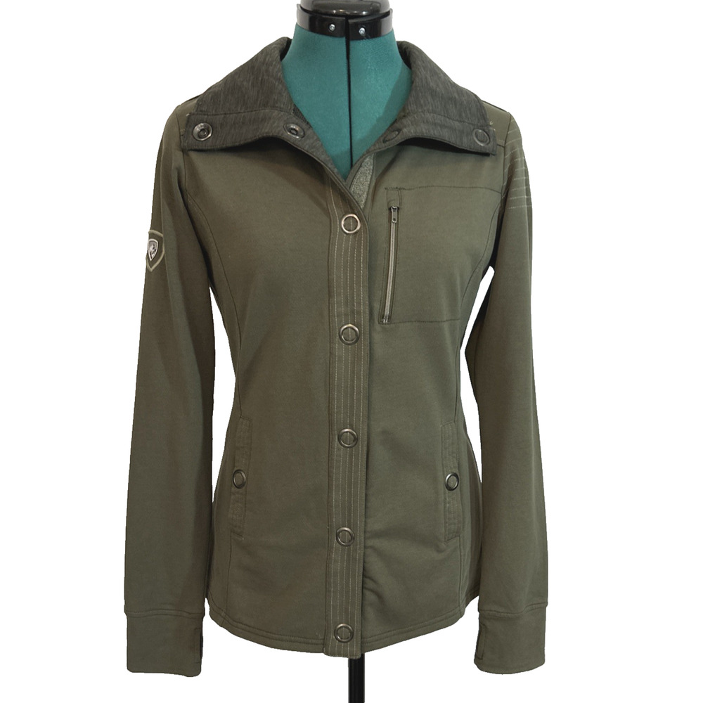 Kuhl Krush Jacket Snap Front olive green cotton blend Women's Size S Thumbholes